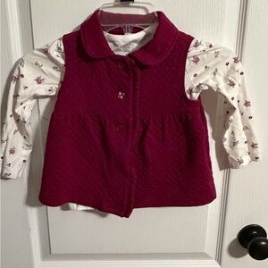 Carter's Maroon Quilted Vest with White Floral Long Sleeve